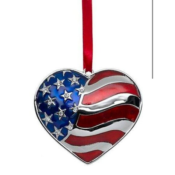 Lenox Heart Of America Silver-Plated Ornament With American Flag Design - Picture 1 of 5